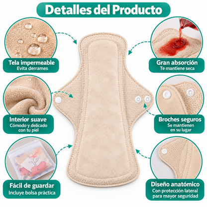 Kit de Toallas Menstruales Reutilizables con Protección Antifugas